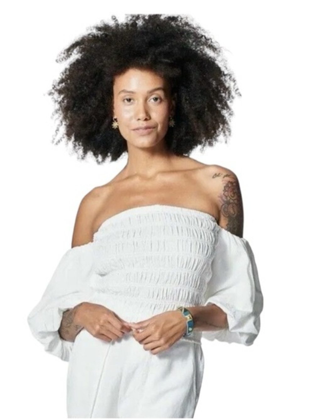 Young Fabulous & Broke White Smocked Off-Shoulder Blouse